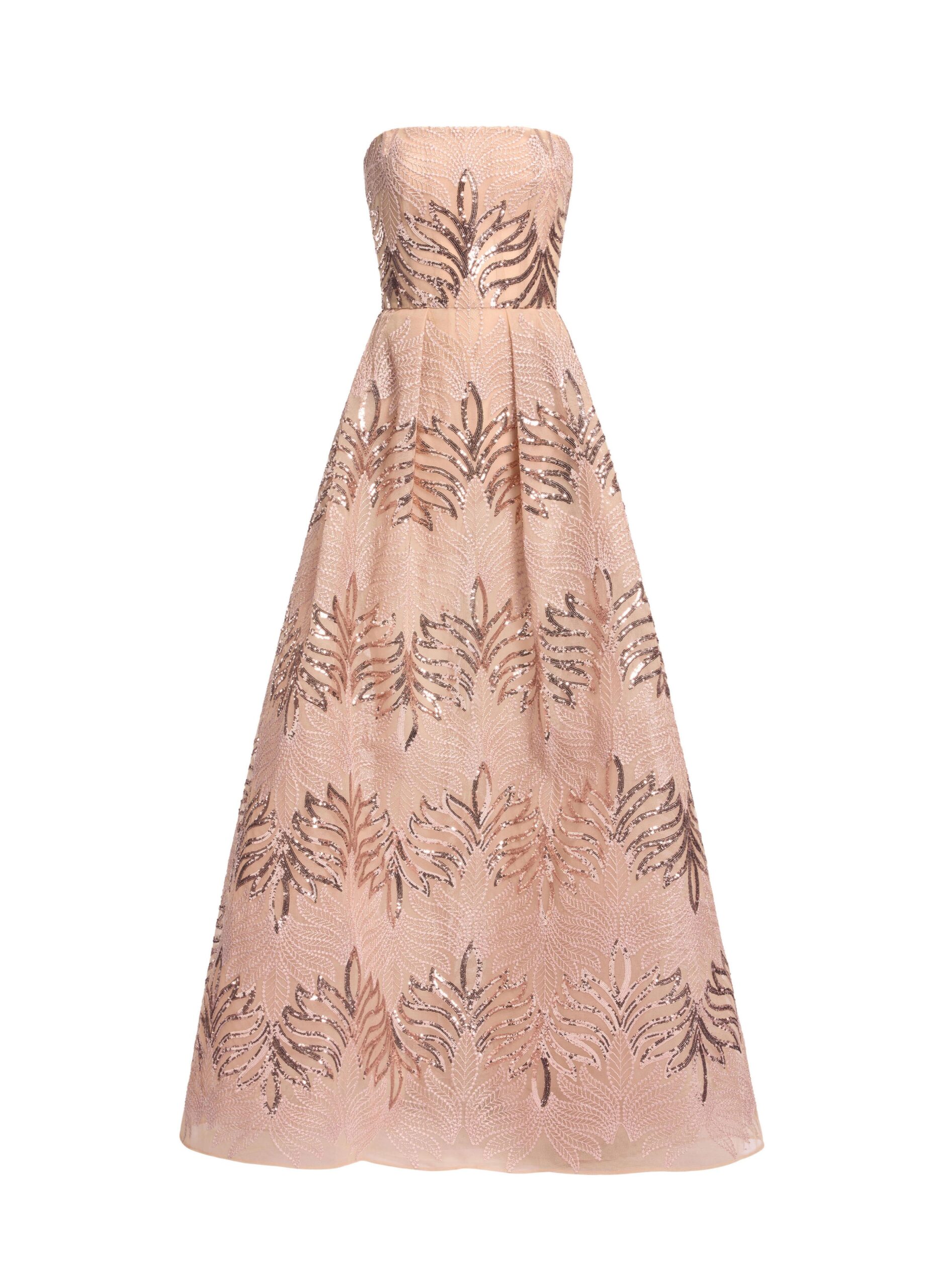 Elie Saab Sequin Embroidered Strapless Gown in Pink featuring Corset Bodice – Luxury Designer Fashion at Coveti.