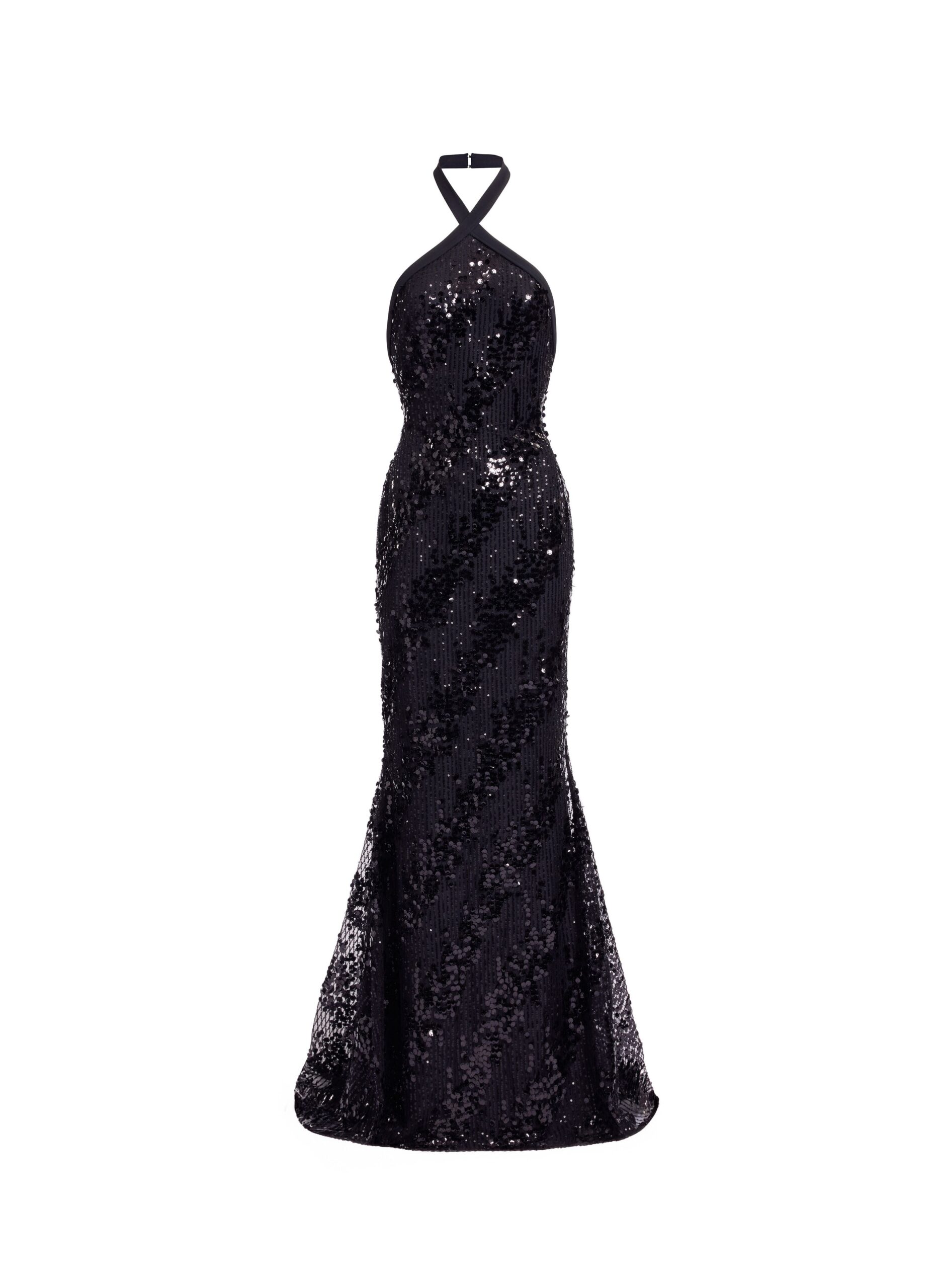 Elie Saab Sequins Halter Long Dress in Black featuring Halter Neck – Luxury Designer Fashion at Coveti.