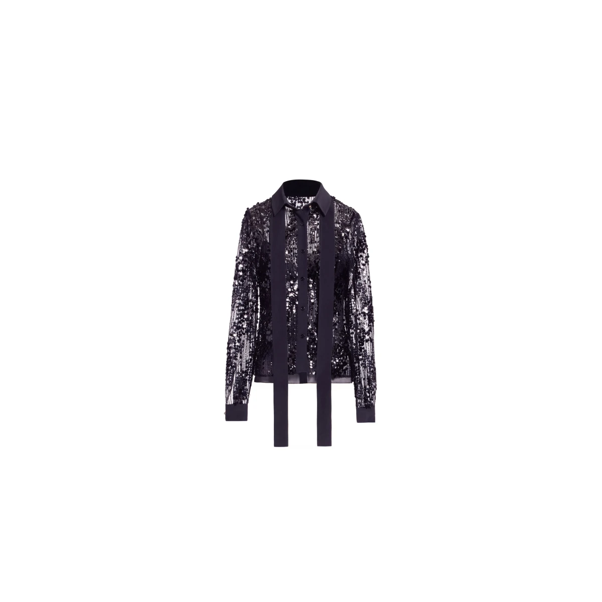 Elie Saab Sequins Shirt in Black featuring Classic Collar – Luxury Designer Fashion at Coveti.