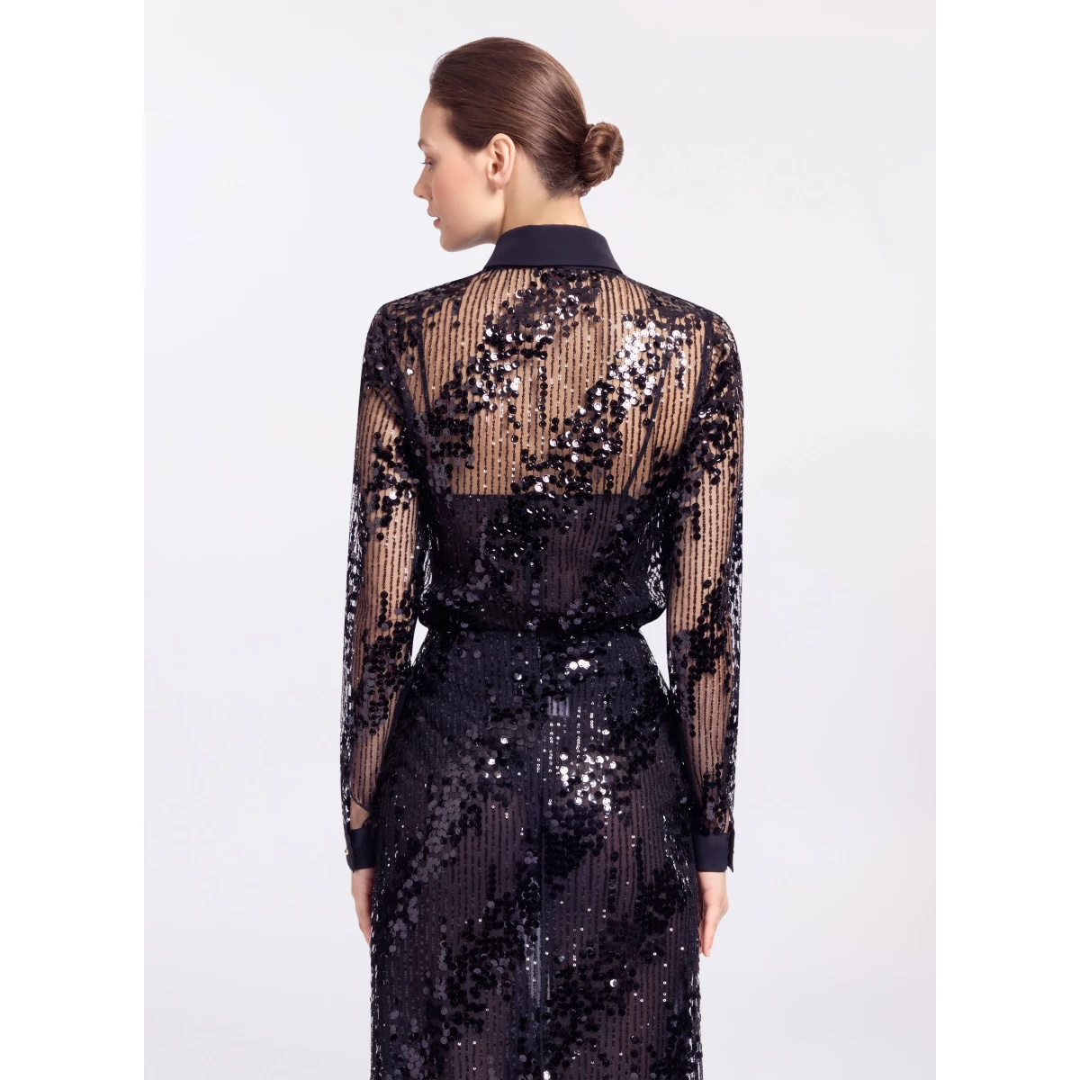 Elie Saab Sequins Shirt in Black featuring Classic Collar – Luxury Designer Fashion at Coveti.