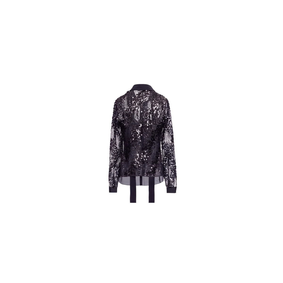 Elie Saab Sequins Shirt in Black featuring Classic Collar – Luxury Designer Fashion at Coveti.