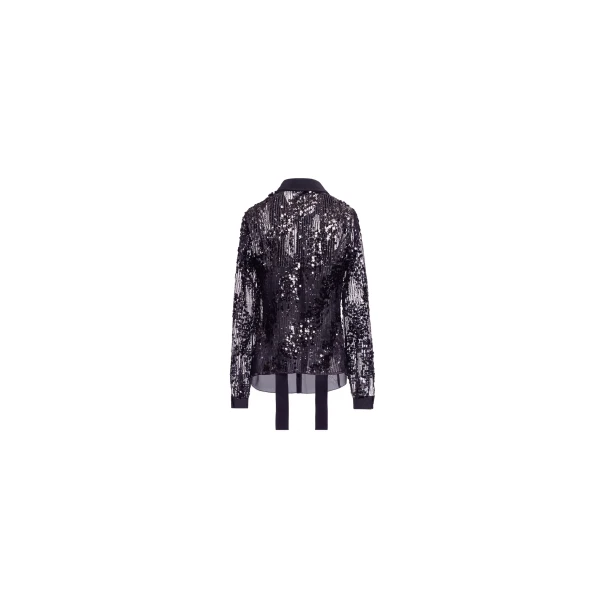 Elie Saab Sequins Shirt in Black featuring Classic Collar – Luxury Designer Fashion at Coveti.