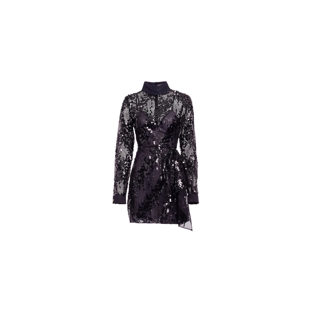 Elie Saab Sequins Short Dress in Black featuring Asymmetrical Draping – Luxury Designer Fashion at Coveti.