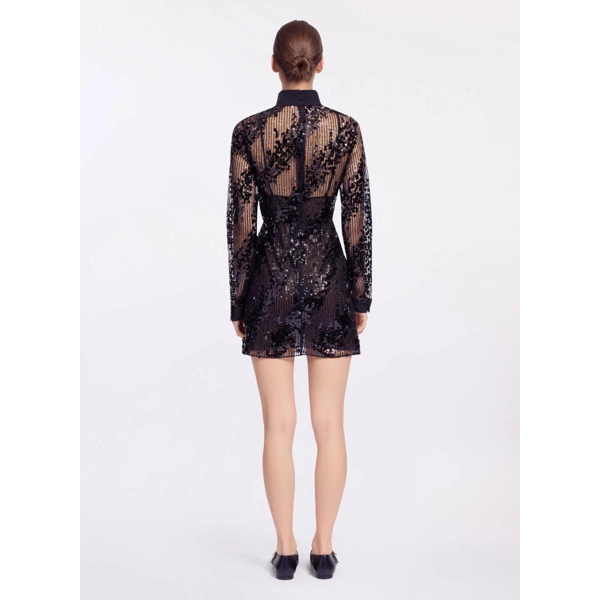 Elie Saab Sequins Short Dress in Black featuring Asymmetrical Draping – Luxury Designer Fashion at Coveti.