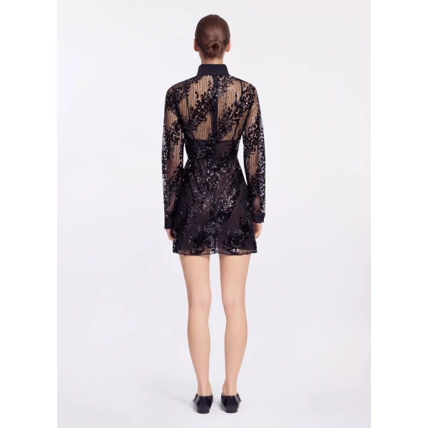 Elie Saab Sequins Short Dress in Black featuring Asymmetrical Draping – Luxury Designer Fashion at Coveti.