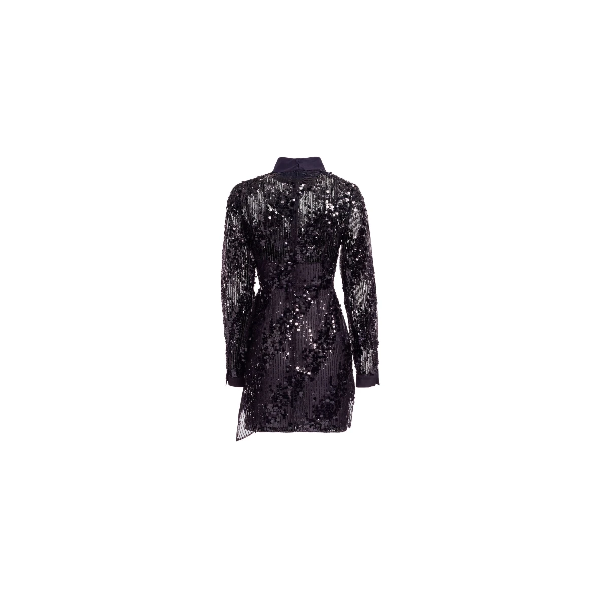 Elie Saab Sequins Short Dress in Black featuring Asymmetrical Draping – Luxury Designer Fashion at Coveti.