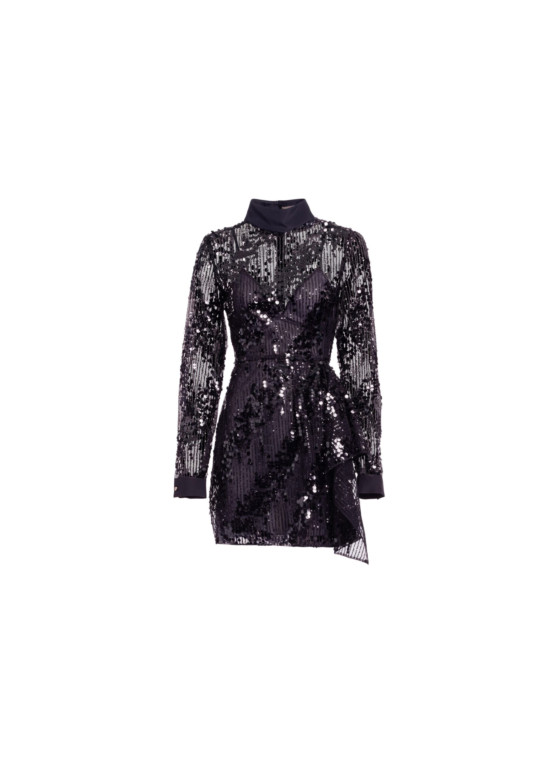 Elie Saab Sequins Short Dress in Black featuring Asymmetrical Draping – Luxury Designer Fashion at Coveti.