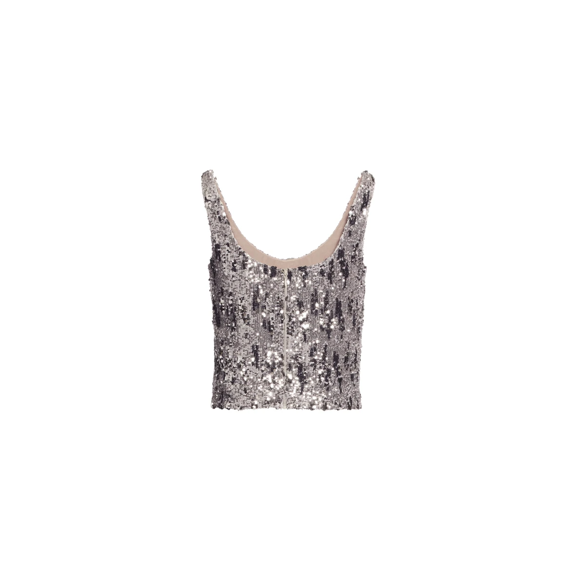 Elie Saab Sequins Top in Silver featuring Scoop Neckline – Luxury Designer Fashion at Coveti.