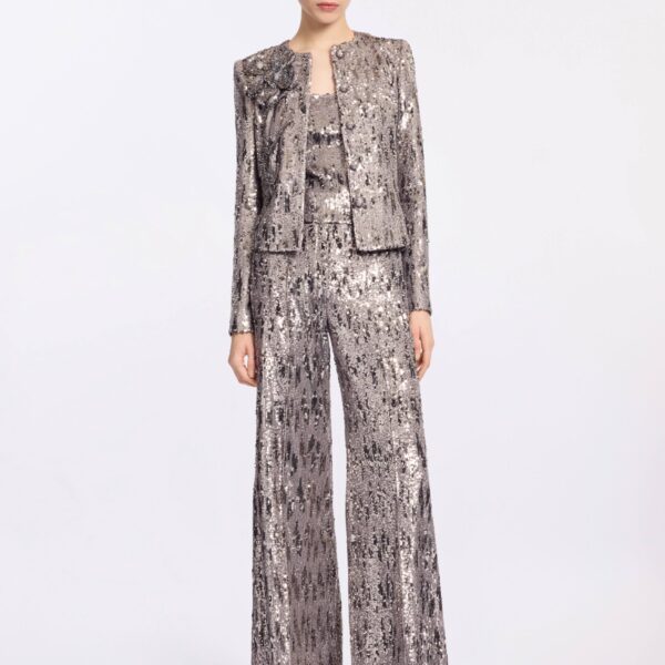 Elie Saab Sequins Top in Silver featuring Scoop Neckline – Luxury Designer Fashion at Coveti.