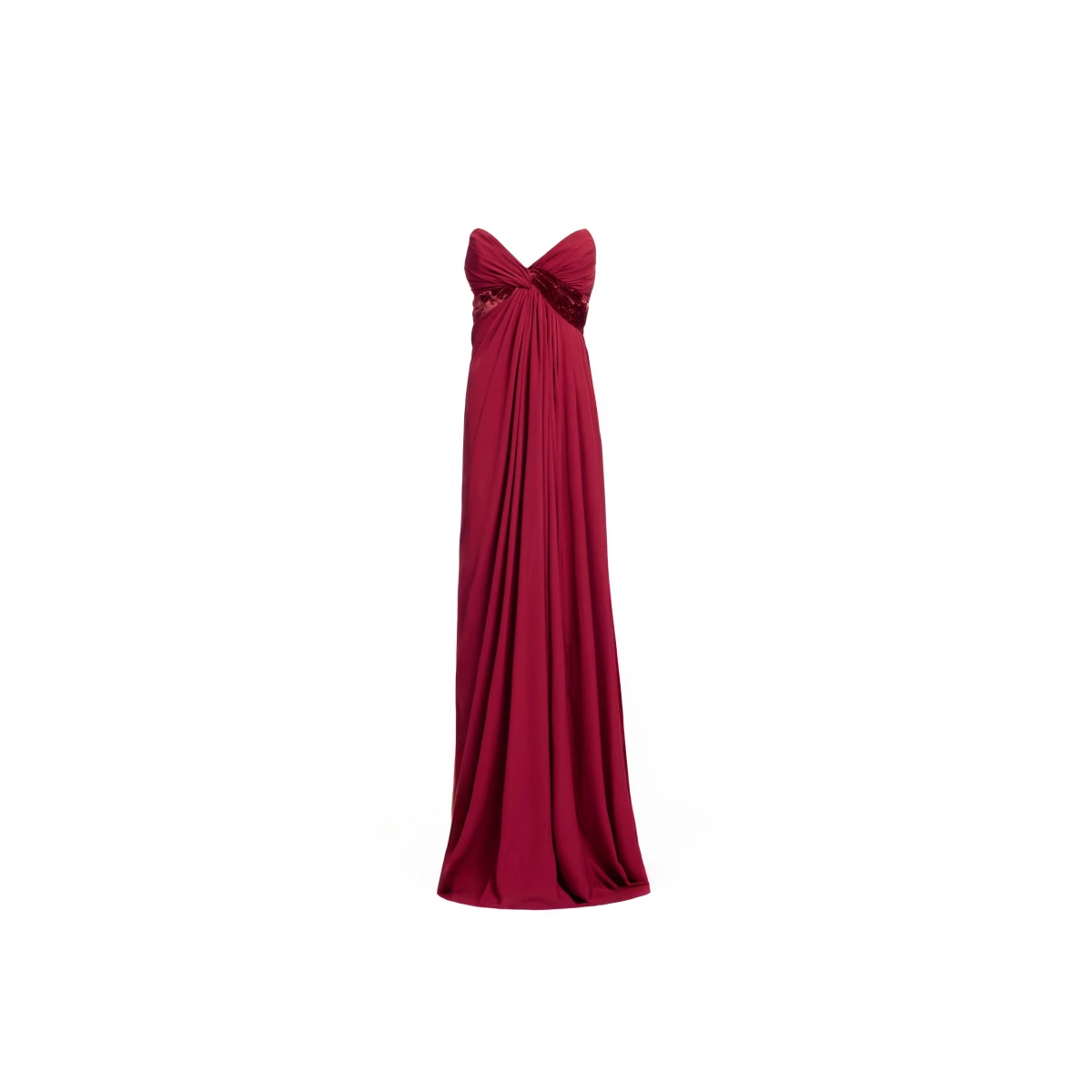 Elie Saab Silk And Velvet Long Dress in Red featuring Velvet & Silk Draped Bust – Luxury Designer Fashion at Coveti.