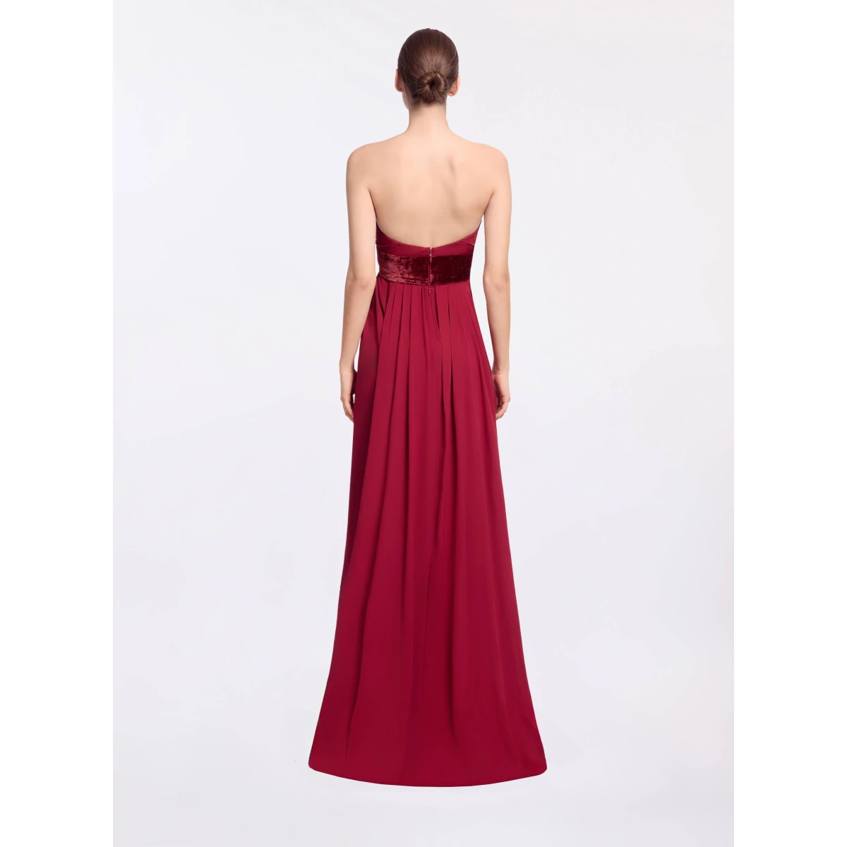 Elie Saab Silk And Velvet Long Dress in Red featuring Velvet & Silk Draped Bust – Luxury Designer Fashion at Coveti.