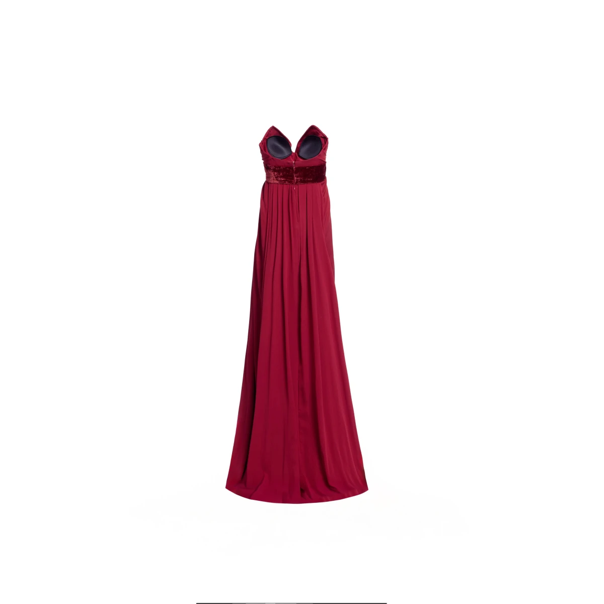 Elie Saab Silk And Velvet Long Dress in Red featuring Velvet & Silk Draped Bust – Luxury Designer Fashion at Coveti.