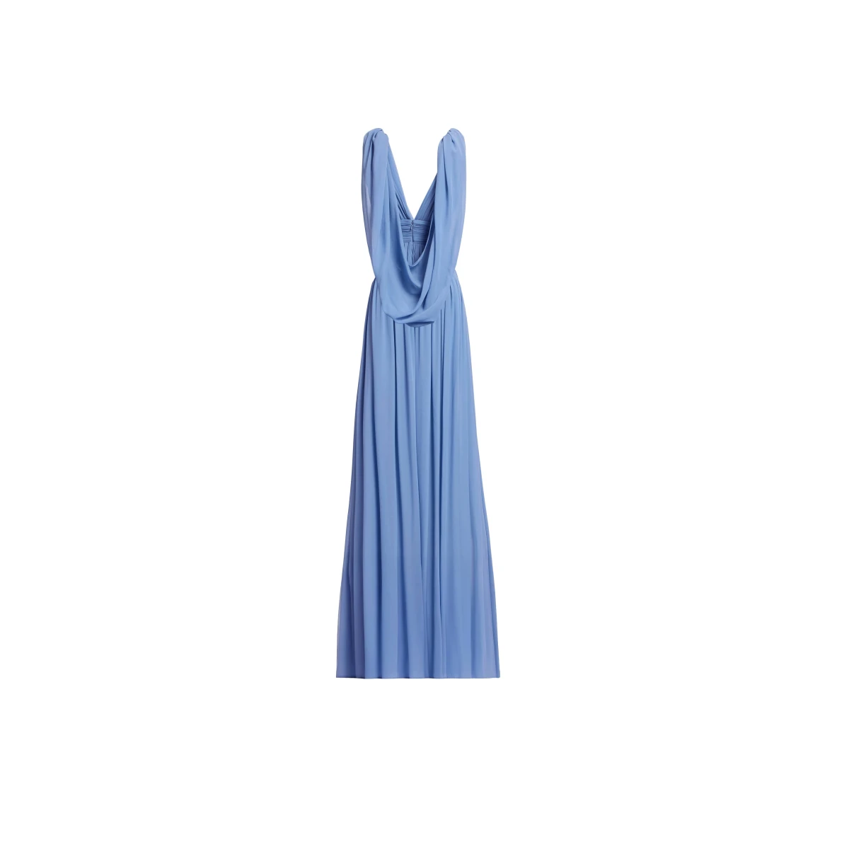 Elie Saab Silk Long Dress in Blue featuring V-Neck – Luxury Designer Fashion at Coveti.
