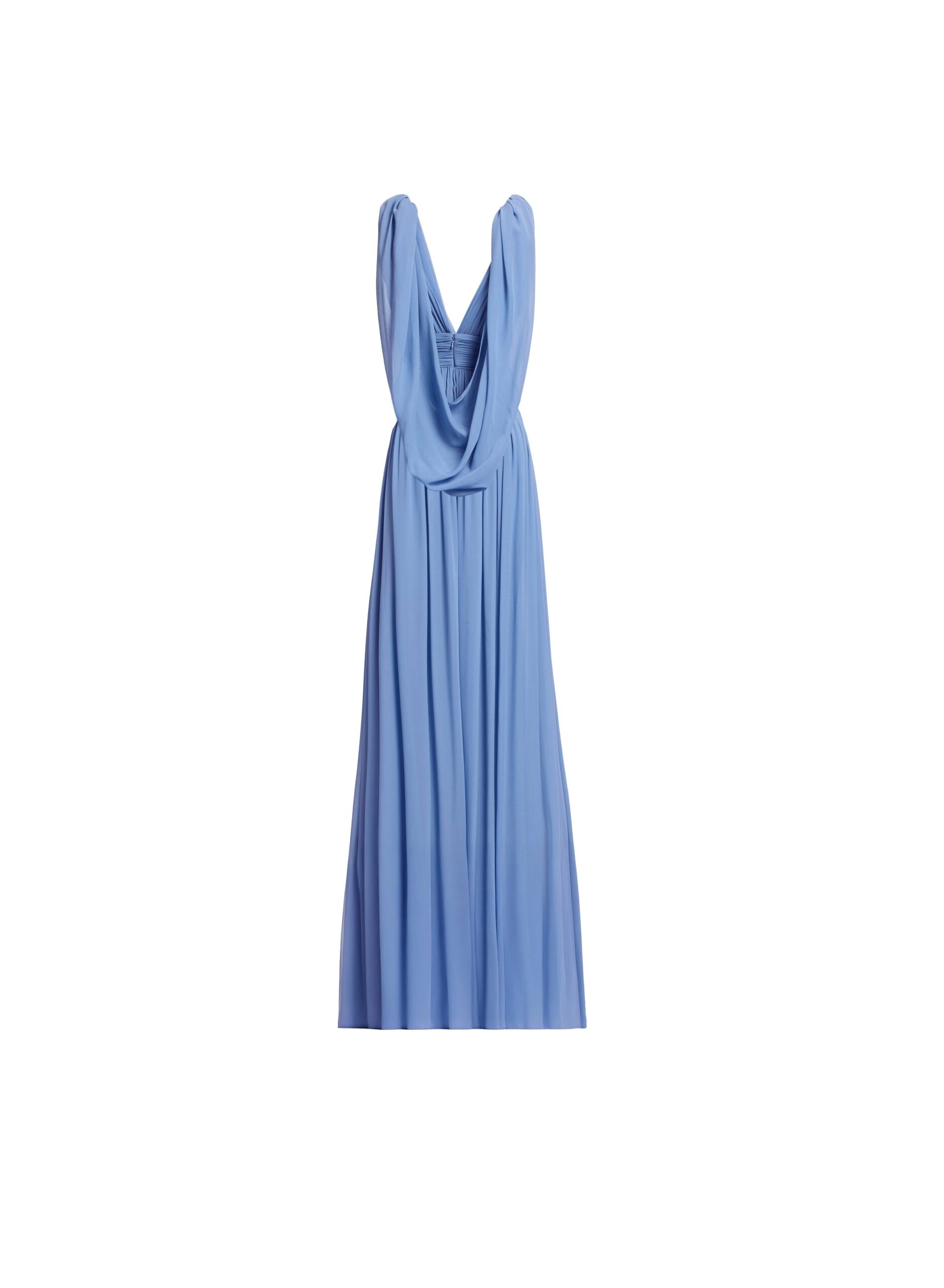 Elie Saab Silk Long Dress in Blue featuring V-Neck – Luxury Designer Fashion at Coveti.