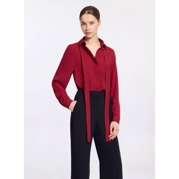 Elie Saab Silk Shirt in Red featuring  – Luxury Designer Fashion at Coveti.