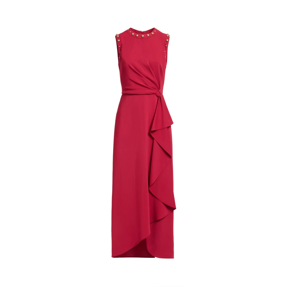 Elie Saab Stud Embellished Cady Dress in Red featuring Stud Embellishments – Luxury Designer Fashion at Coveti.