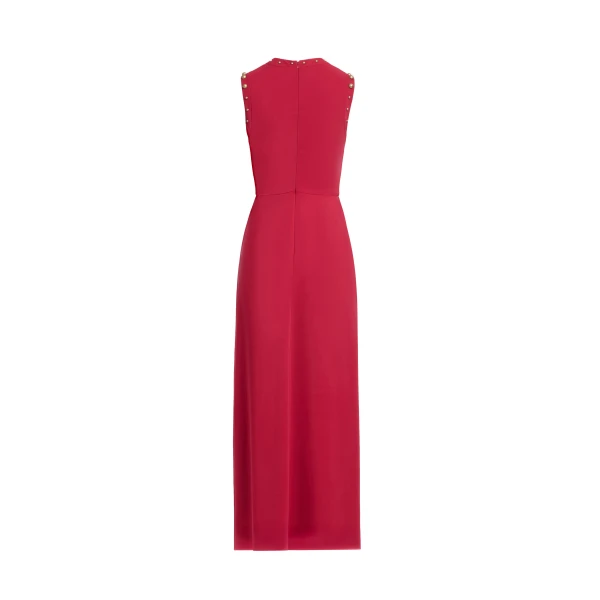 Elie Saab Stud Embellished Cady Dress in Red featuring Stud Embellishments – Luxury Designer Fashion at Coveti.