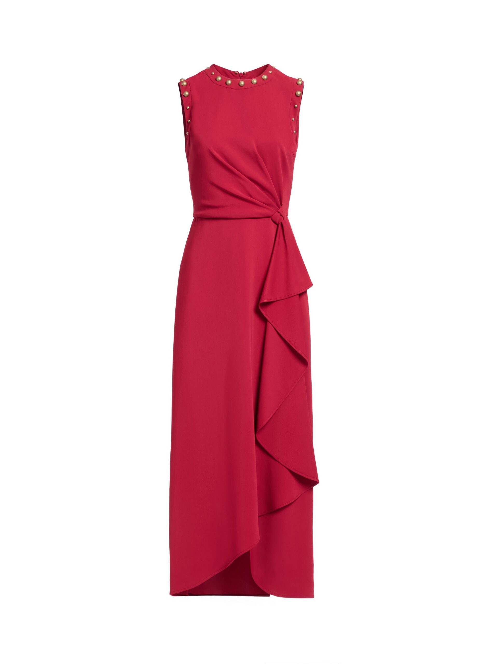 Elie Saab Stud Embellished Cady Dress in Red featuring Stud Embellishments – Luxury Designer Fashion at Coveti.