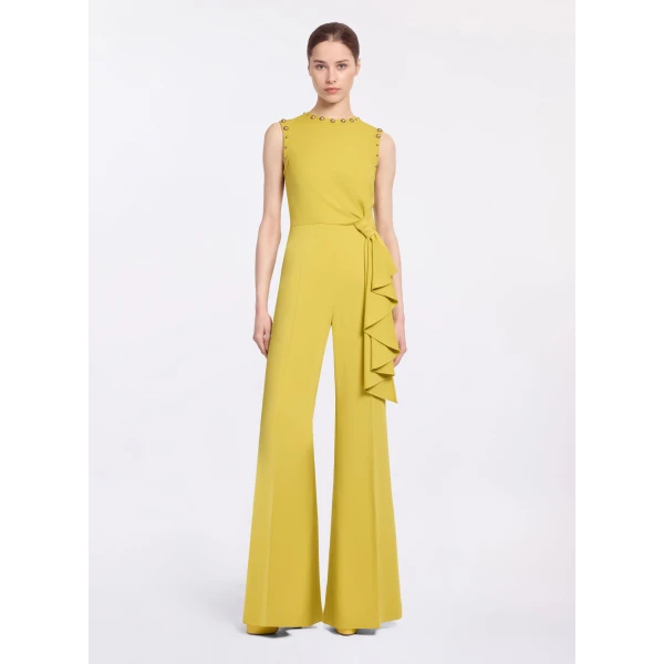 Elie Saab Stud Embellished Cady Jumpsuit in Yellow featuring Stud Embellishments – Luxury Designer Fashion at Coveti.
