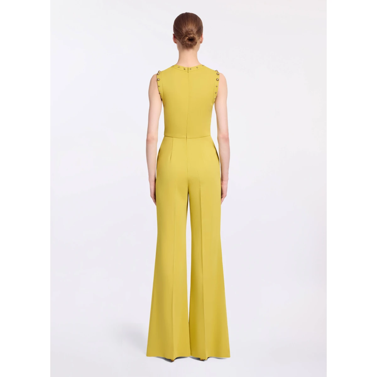 Elie Saab Stud Embellished Cady Jumpsuit in Yellow featuring Stud Embellishments – Luxury Designer Fashion at Coveti.