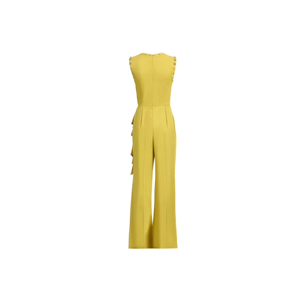 Elie Saab Stud Embellished Cady Jumpsuit in Yellow featuring Stud Embellishments – Luxury Designer Fashion at Coveti.