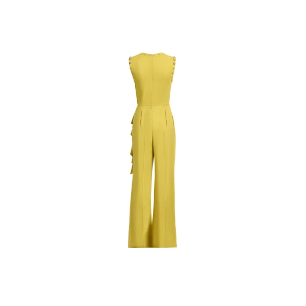 Elie Saab Stud Embellished Cady Jumpsuit in Yellow featuring Stud Embellishments – Luxury Designer Fashion at Coveti.