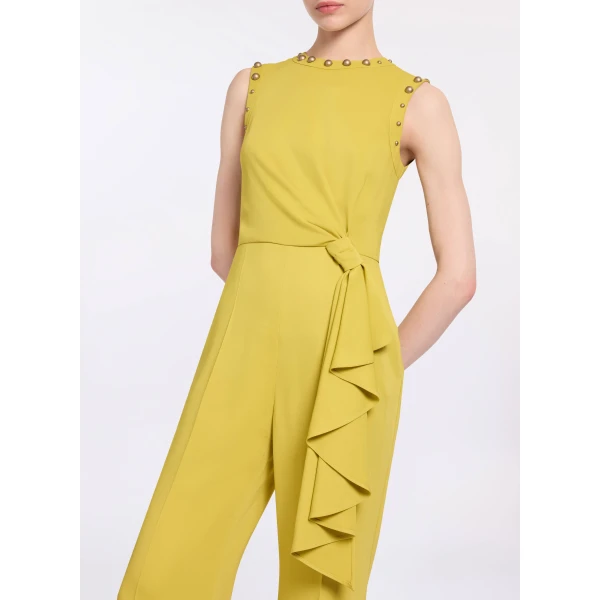Elie Saab Stud Embellished Cady Jumpsuit in Yellow featuring Stud Embellishments – Luxury Designer Fashion at Coveti.