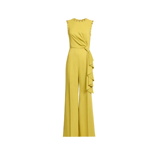 Elie Saab Stud Embellished Cady Jumpsuit in Yellow featuring Stud Embellishments – Luxury Designer Fashion at Coveti.