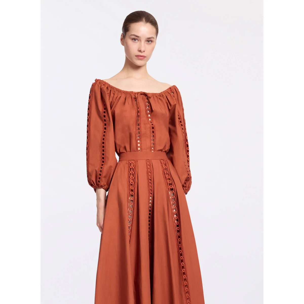 Elie Saab Trim Embellished Cotton Blouse in Orange featuring Macramé Trim Embellishments – Luxury Designer Fashion at Coveti.