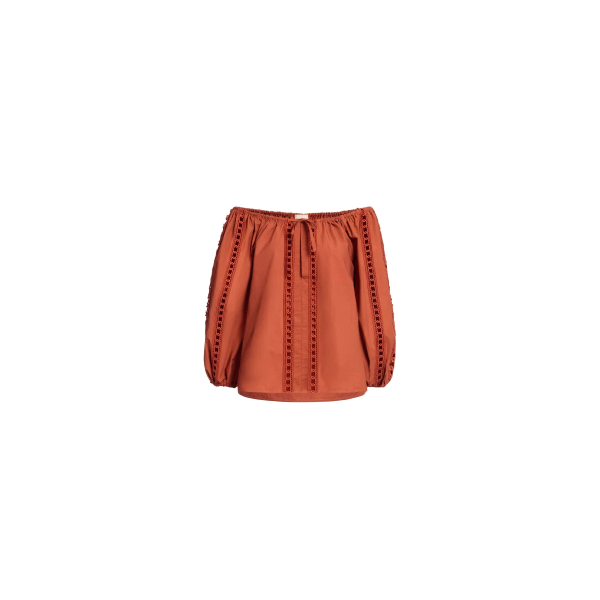 Elie Saab Trim Embellished Cotton Blouse in Orange featuring Macramé Trim Embellishments – Luxury Designer Fashion at Coveti.
