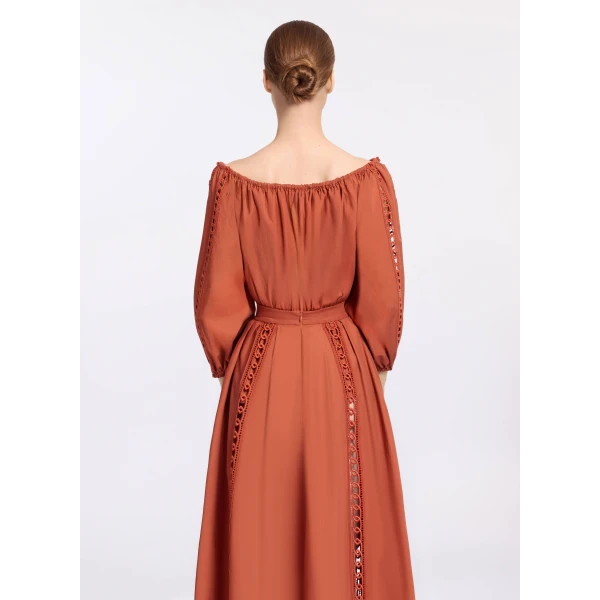 Elie Saab Trim Embellished Cotton Blouse in Orange featuring Macramé Trim Embellishments – Luxury Designer Fashion at Coveti.
