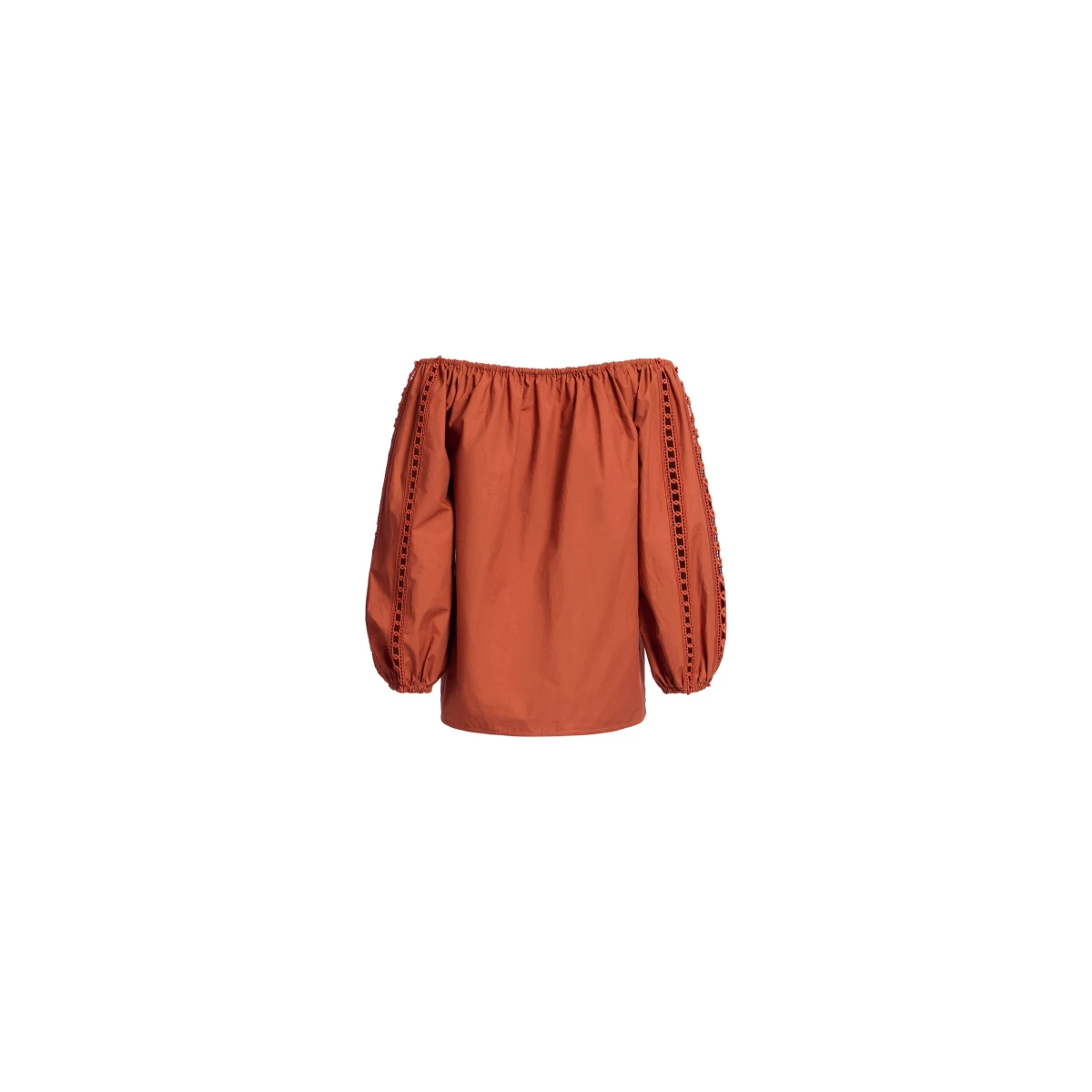 Elie Saab Trim Embellished Cotton Blouse in Orange featuring Macramé Trim Embellishments – Luxury Designer Fashion at Coveti.