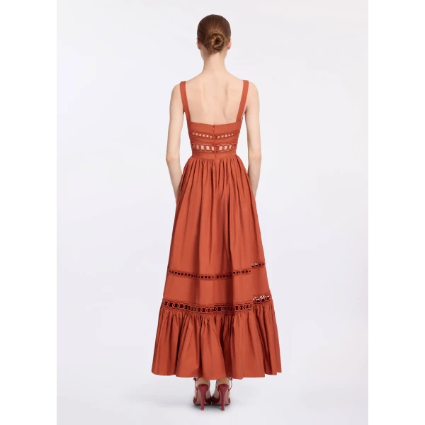 Elie Saab Trim Embellished Cotton Midi Dress in Orange featuring Macramé Trim Embellishments – Luxury Designer Fashion at Coveti.