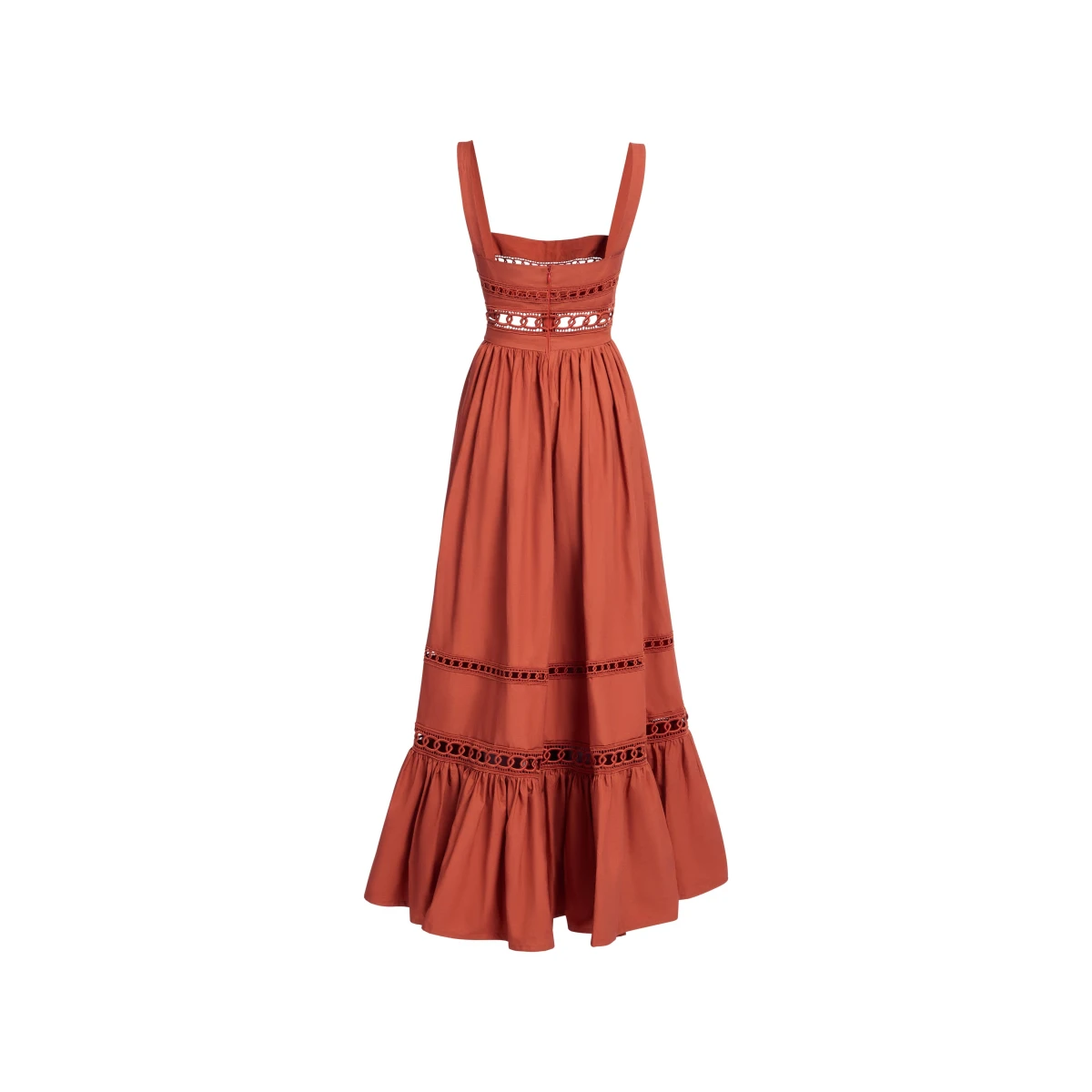 Elie Saab Trim Embellished Cotton Midi Dress in Orange featuring Macramé Trim Embellishments – Luxury Designer Fashion at Coveti.