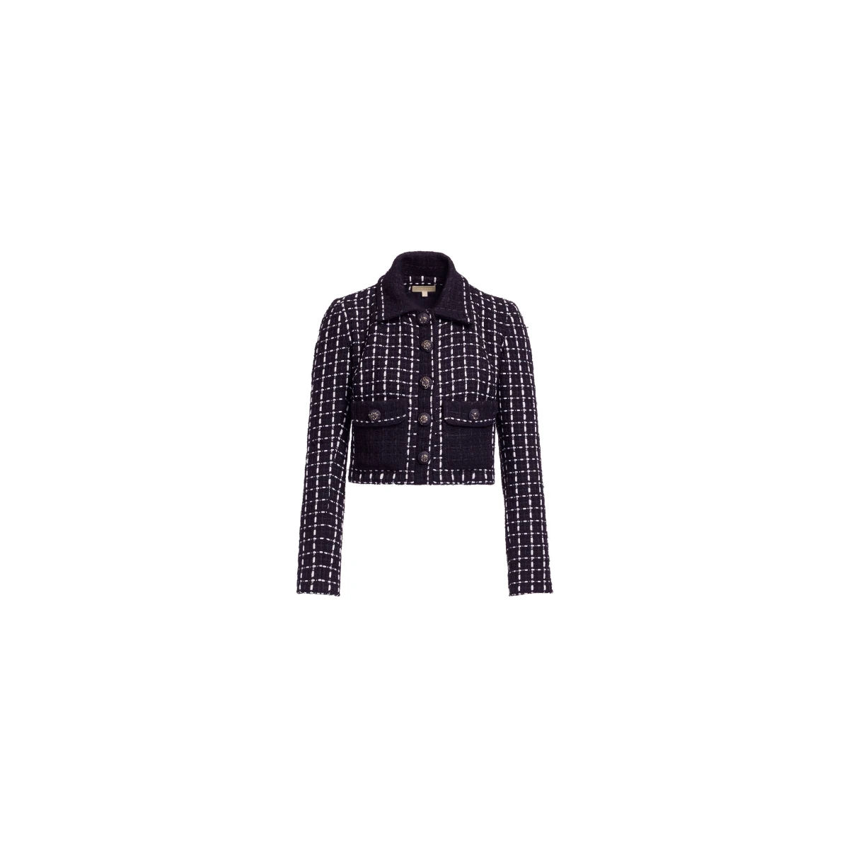 Elie Saab Tweed Jacket in White featuring Black & White Tweed – Luxury Designer Fashion at Coveti.