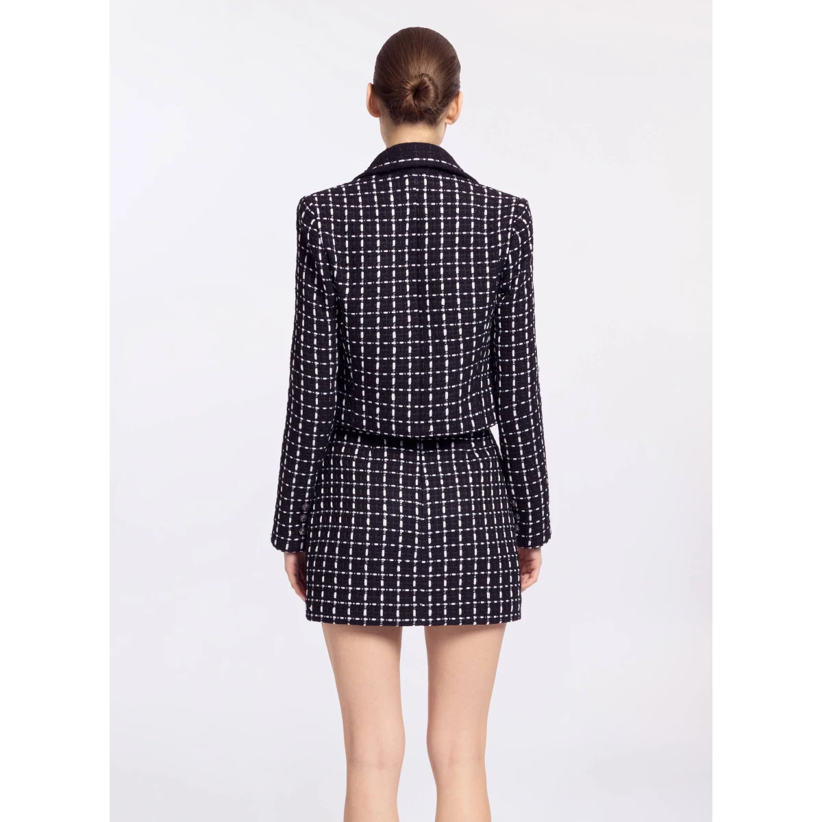 Elie Saab Tweed Jacket in White featuring Black & White Tweed – Luxury Designer Fashion at Coveti.