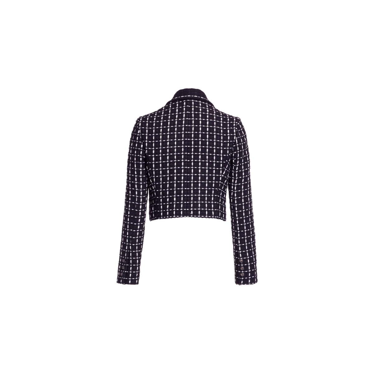 Elie Saab Tweed Jacket in White featuring Black & White Tweed – Luxury Designer Fashion at Coveti.