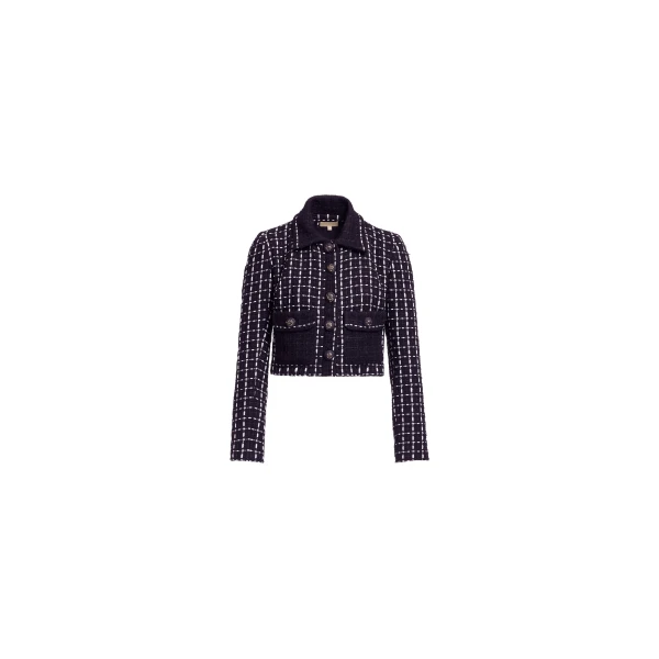 Elie Saab Tweed Jacket in White featuring Black & White Tweed – Luxury Designer Fashion at Coveti.