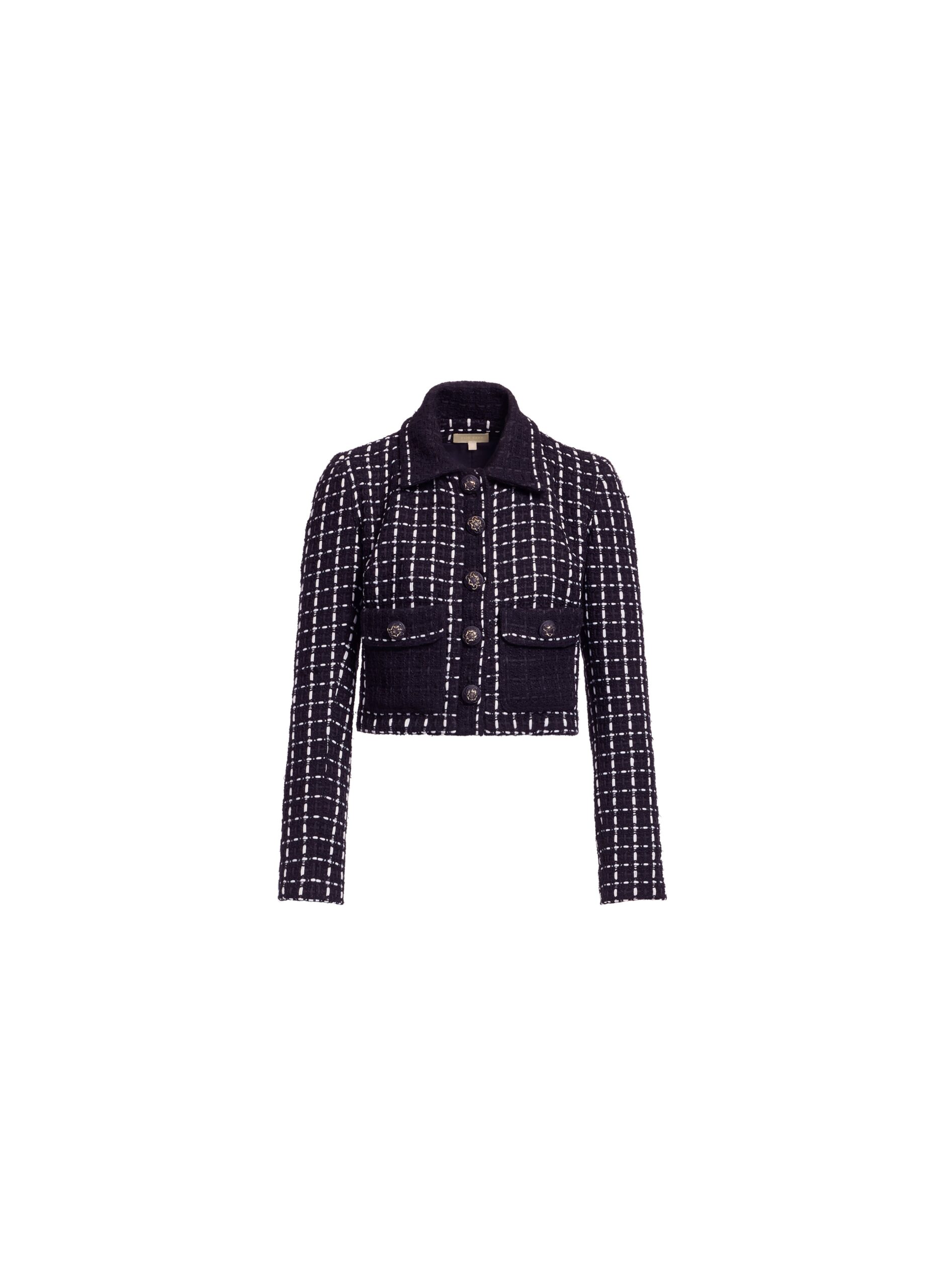 Elie Saab Tweed Jacket in White featuring Black & White Tweed – Luxury Designer Fashion at Coveti.