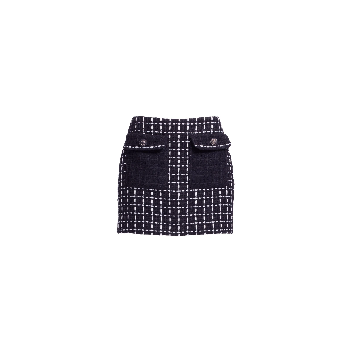 Elie Saab Tweed Short Skirt in White featuring Black & White Tweed – Luxury Designer Fashion at Coveti.