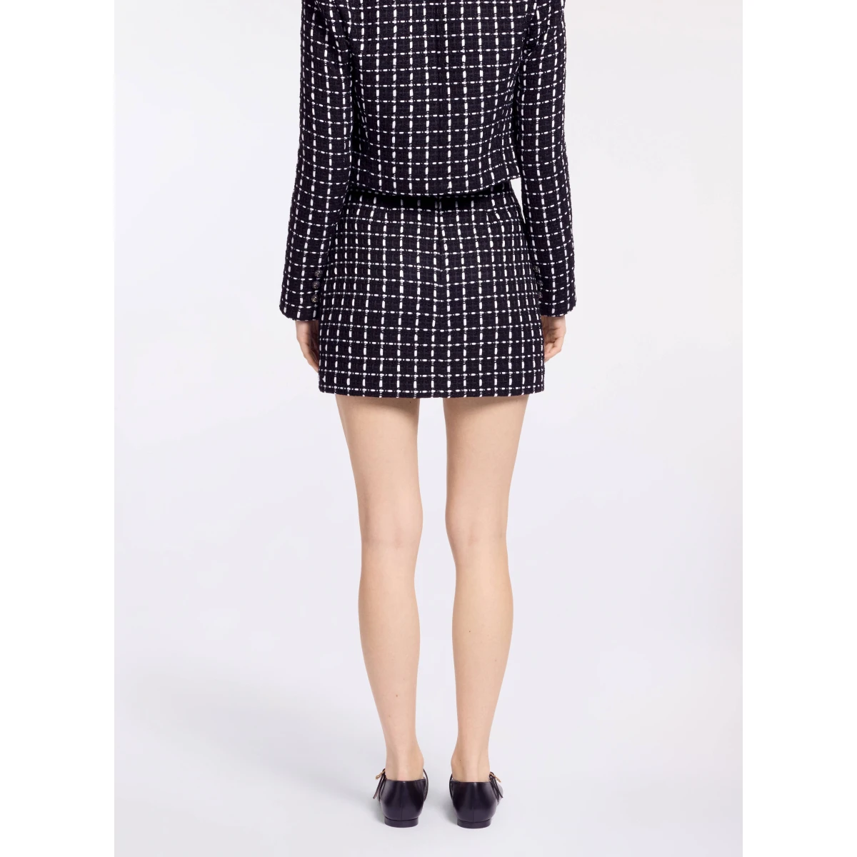 Elie Saab Tweed Short Skirt in White featuring Black & White Tweed – Luxury Designer Fashion at Coveti.