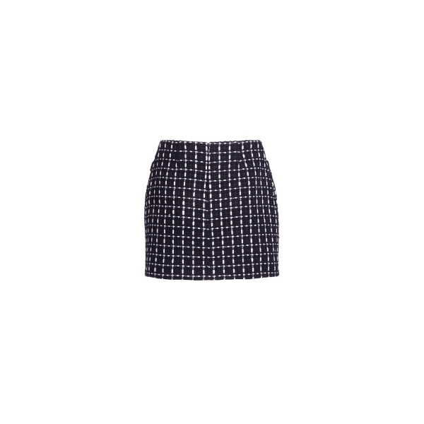 Elie Saab Tweed Short Skirt in White featuring Black & White Tweed – Luxury Designer Fashion at Coveti.