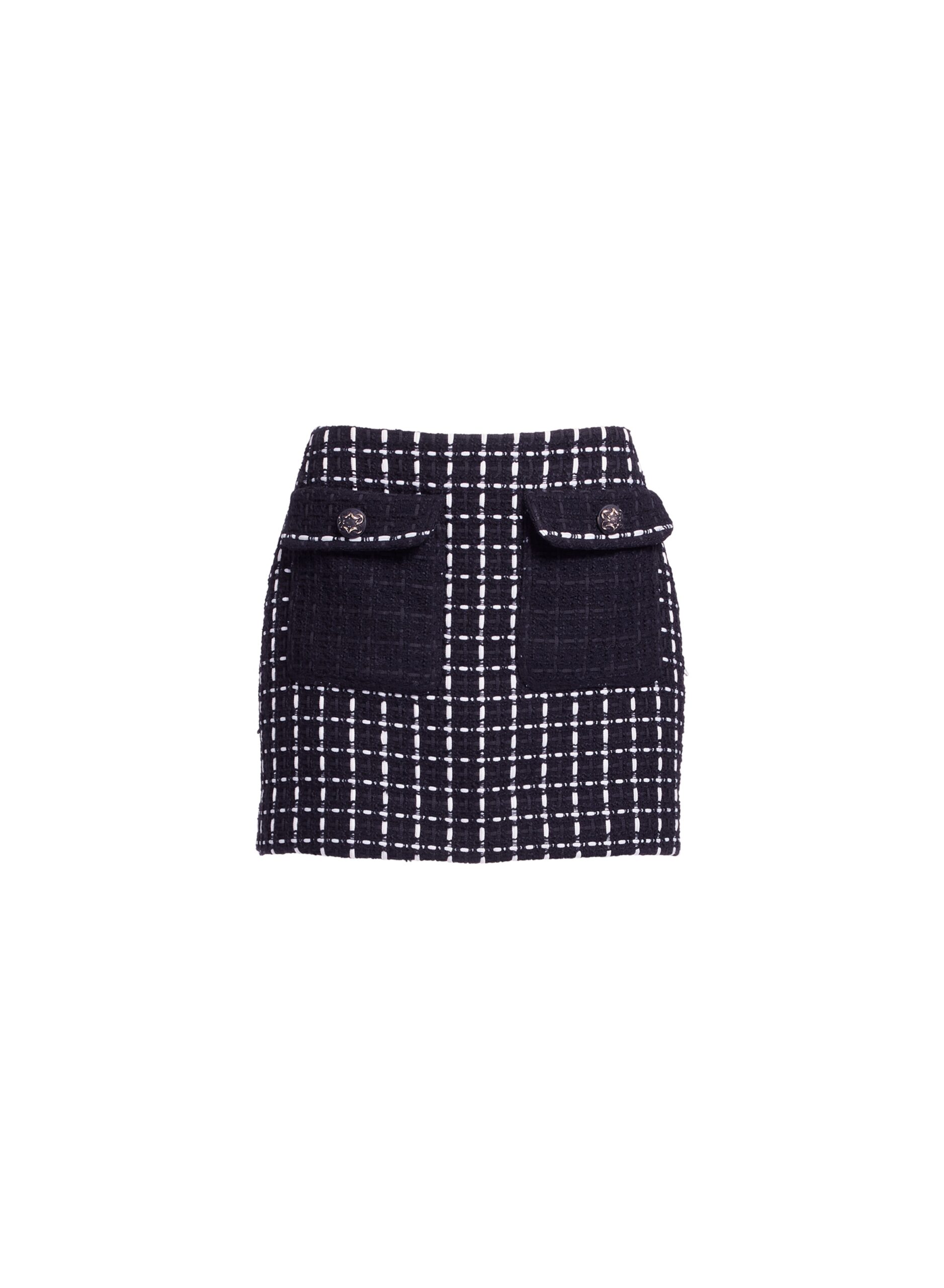 Elie Saab Tweed Short Skirt in White featuring Black & White Tweed – Luxury Designer Fashion at Coveti.