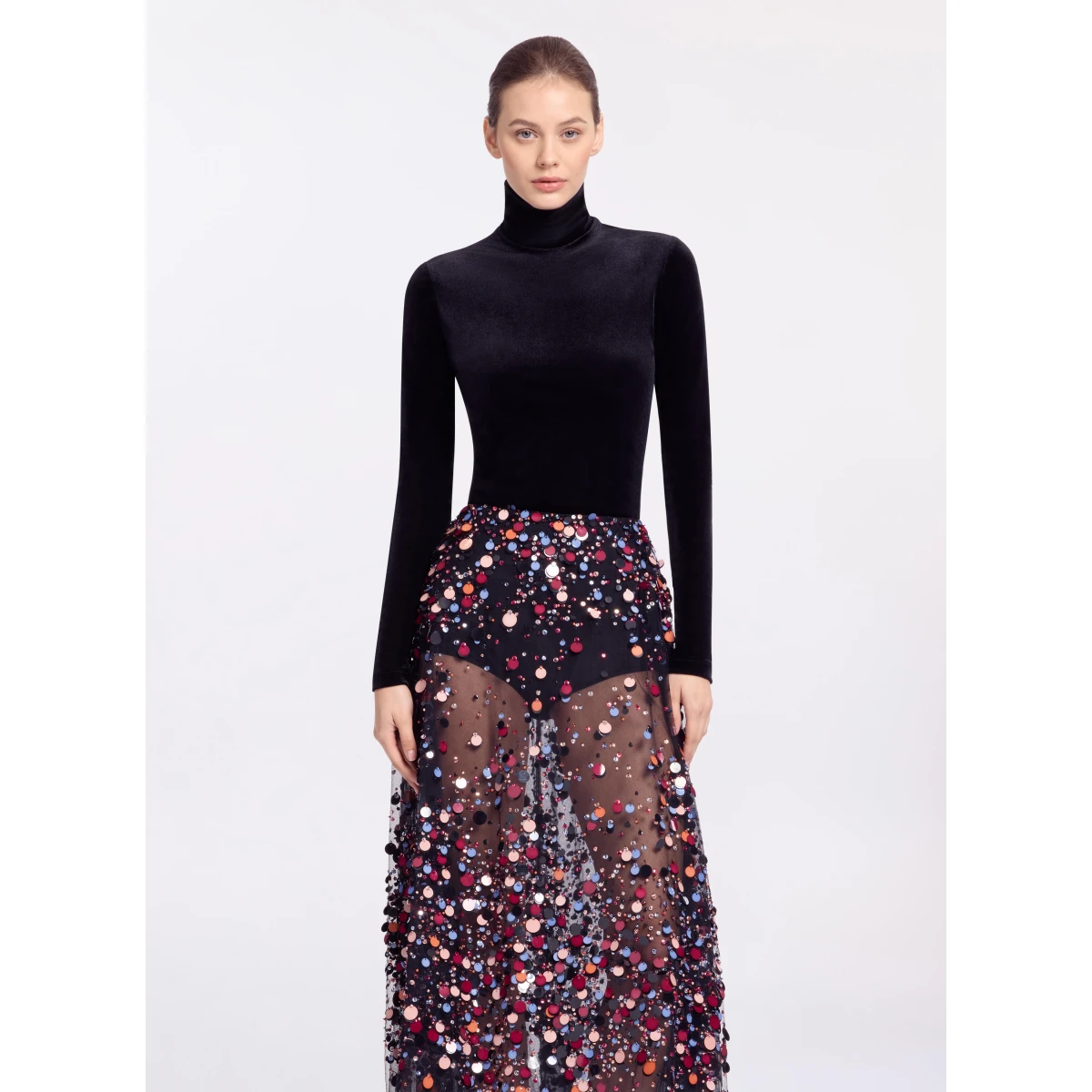 Elie Saab Velvet Top in Black featuring High Neck – Luxury Designer Fashion at Coveti.
