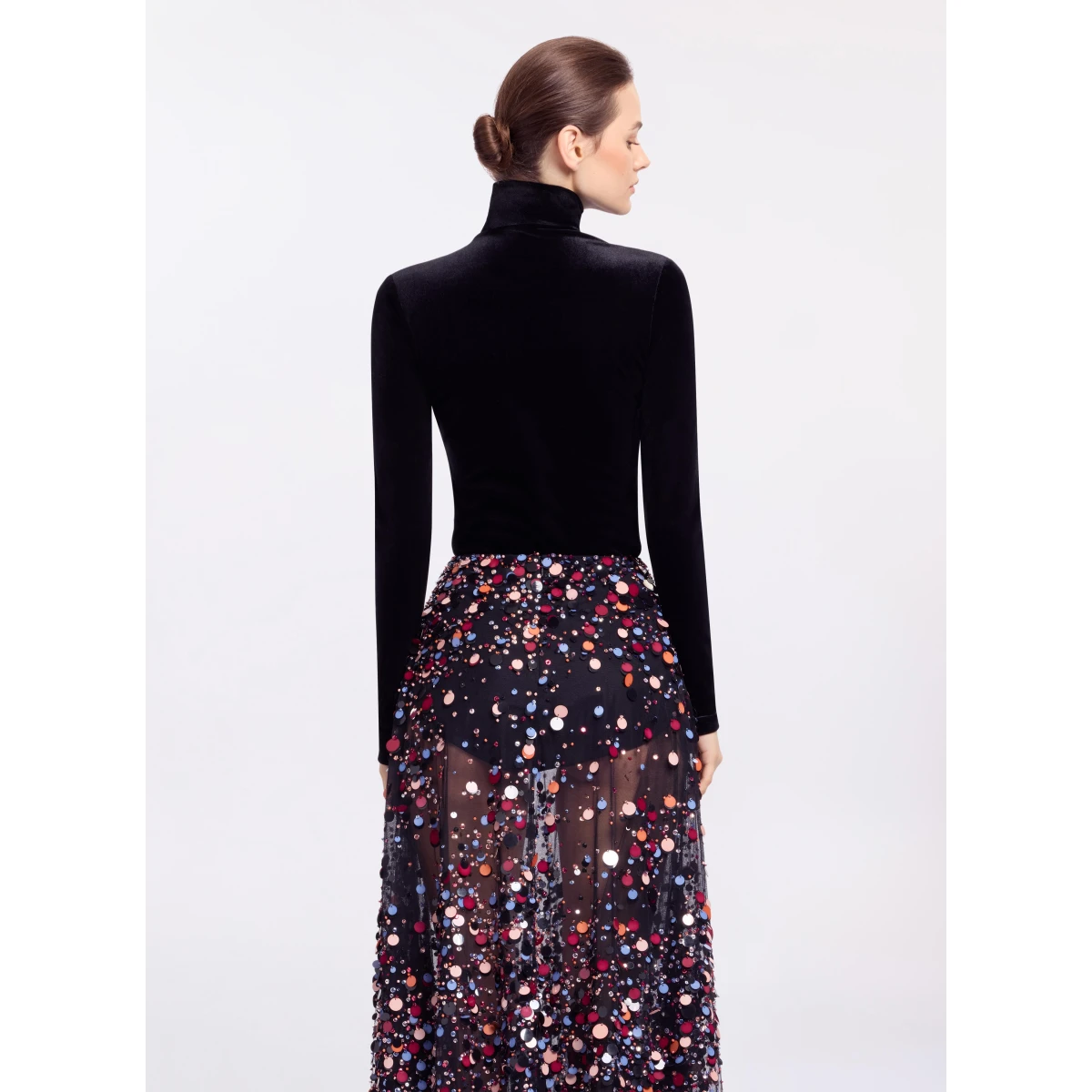 Elie Saab Velvet Top in Black featuring High Neck – Luxury Designer Fashion at Coveti.