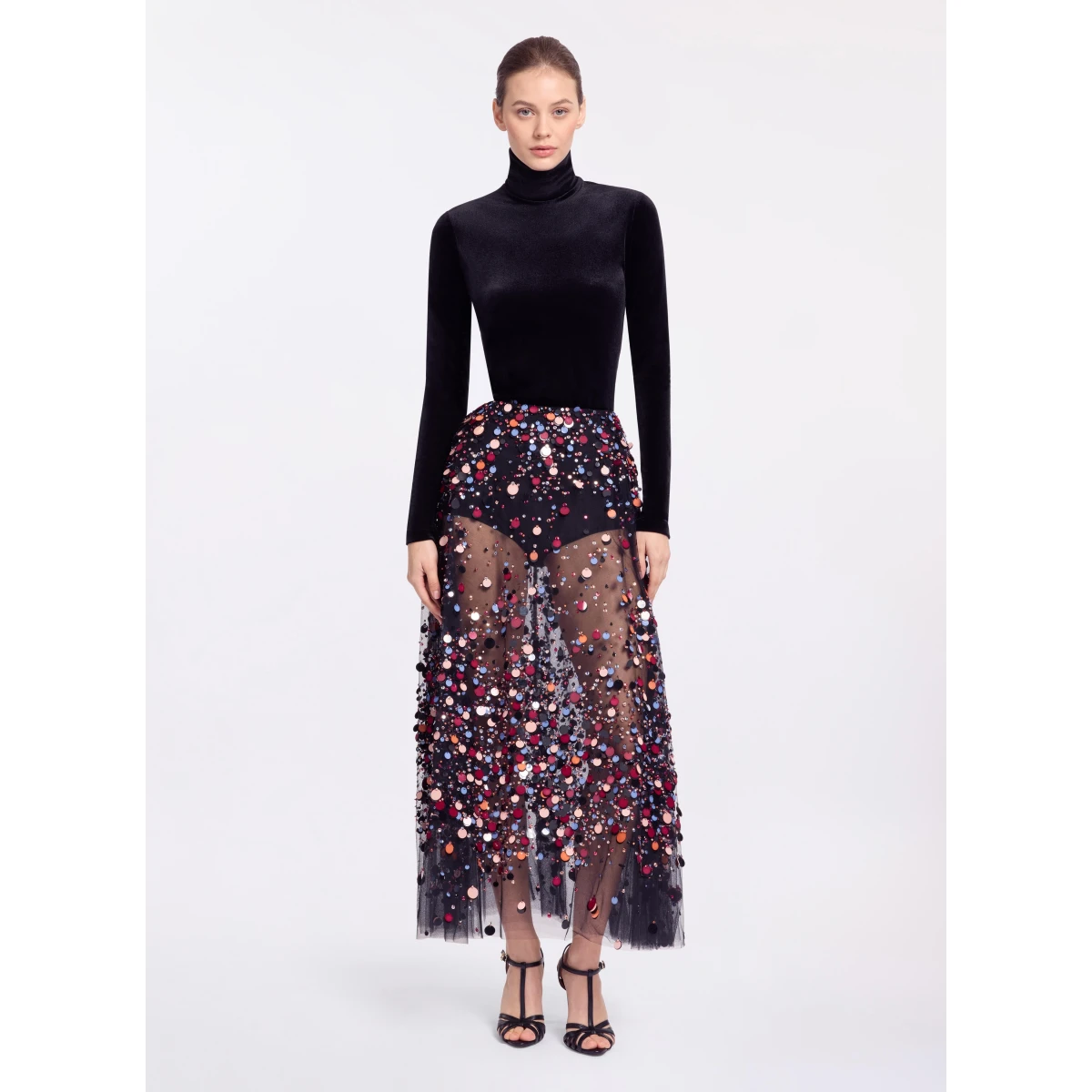 Elie Saab Velvet Top in Black featuring High Neck – Luxury Designer Fashion at Coveti.