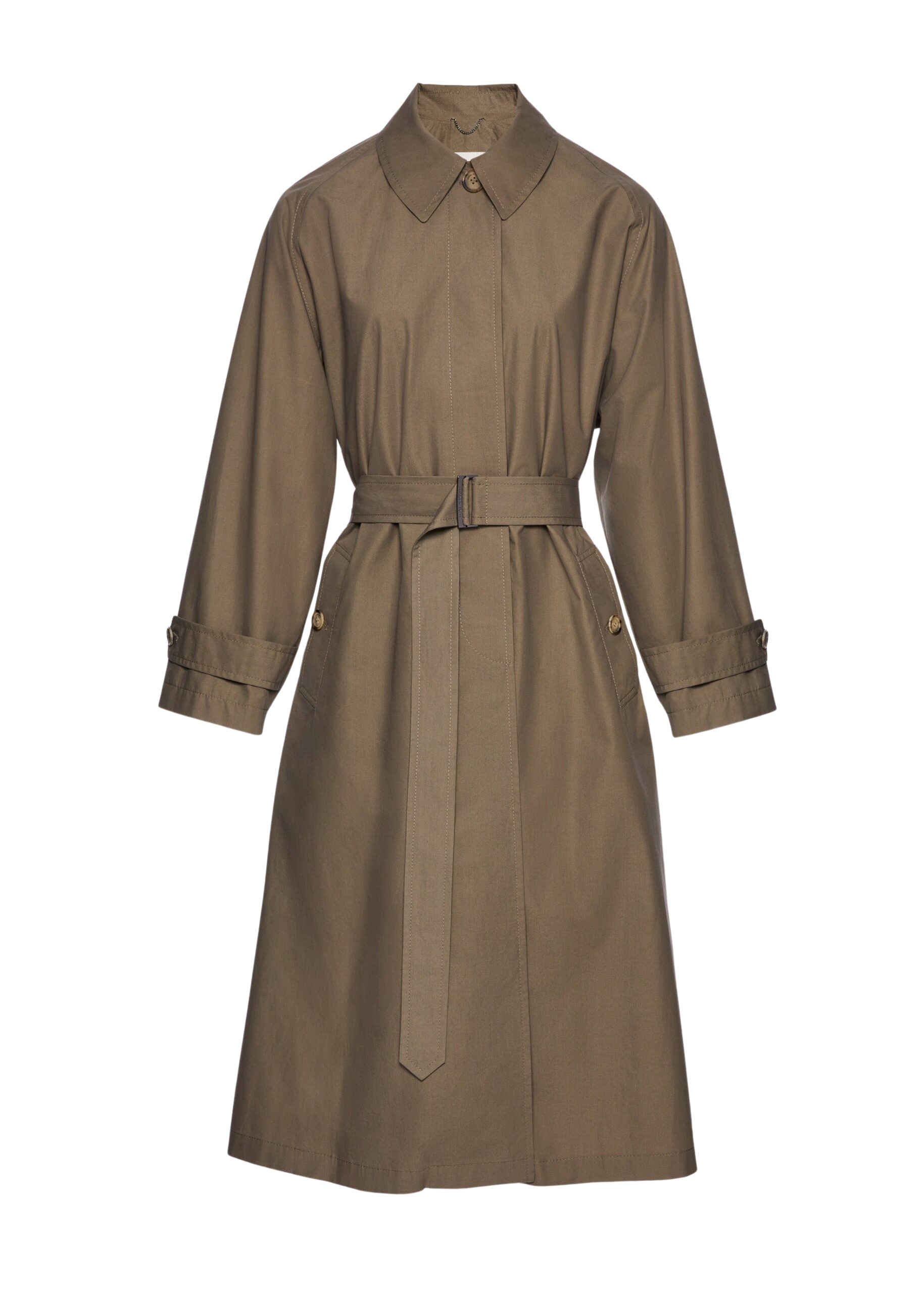 Belted Cotton Trench Coat In Grey by Coveti