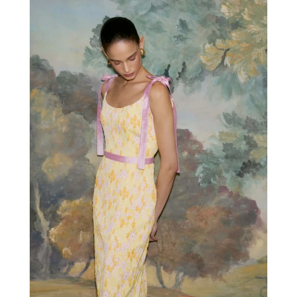 Markarian Acacia Belted Daisy Brocade Corset Dress, view 2