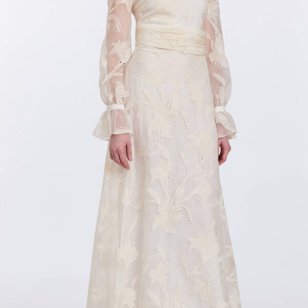 Markarian bridal with romantic neckline and structured silhouette