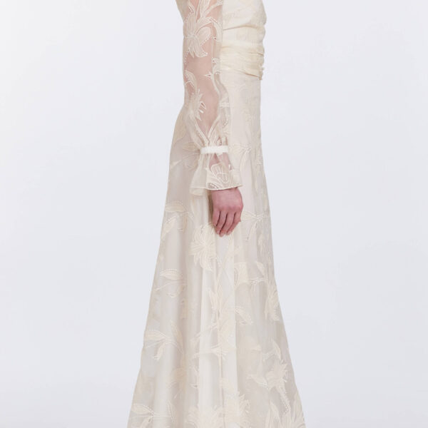 Markarian gowns with romantic neckline and structured silhouette